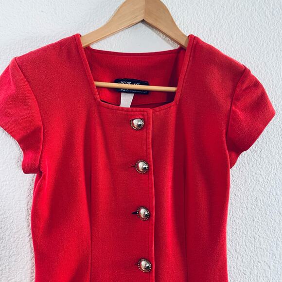 Vintage All that Jazz 80s mini red button up dress size 4 - Picture 2 of 6